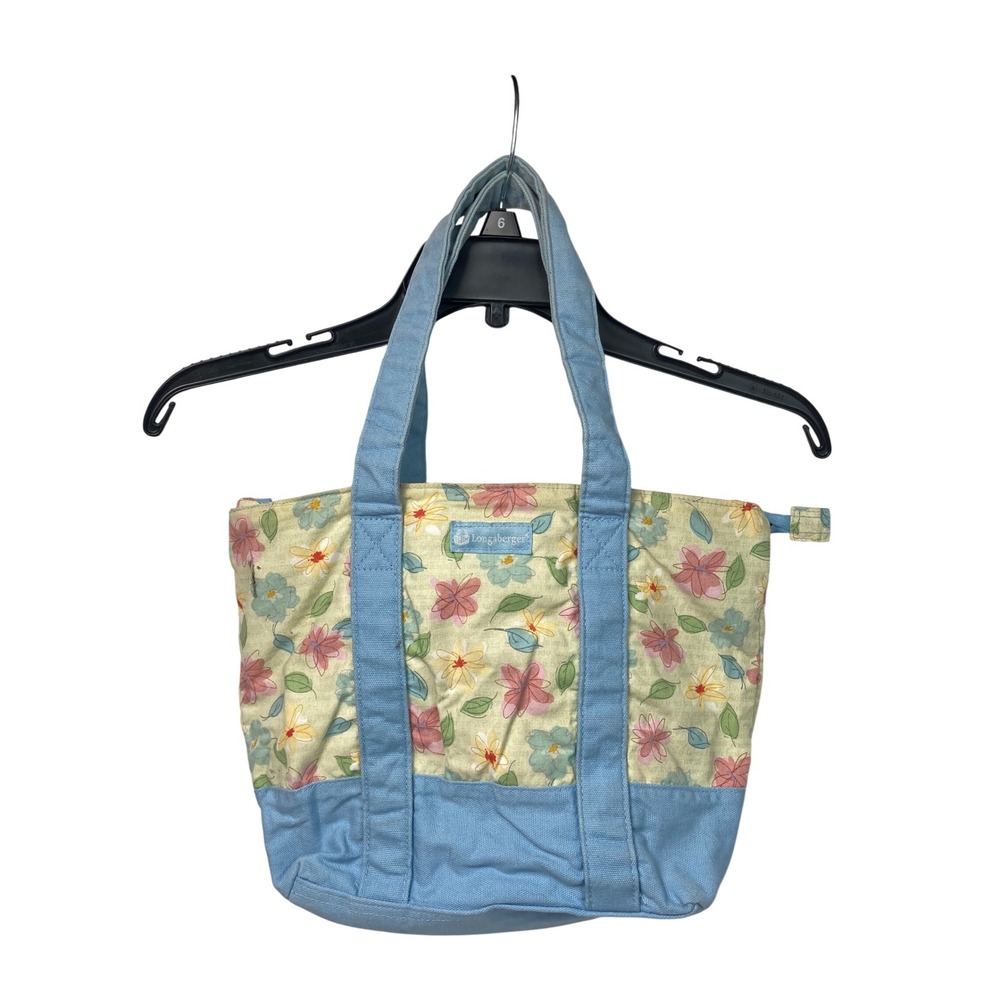 Longaberger Quilted Floral Tote Bag‎ – Blue Trim & Handles - Picture 2 of 9